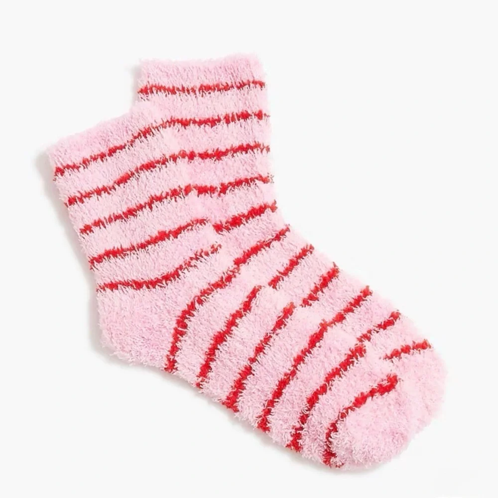 J. Crew Striped Cozy Boot Socks in Resort Pink & Red Women’s One Size. NWT